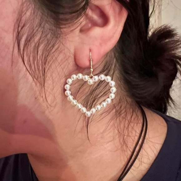 Pearl Embellished Heart Earrings | Romantic Statement Jewelry | Elegant Studs - Picture 10 of 16